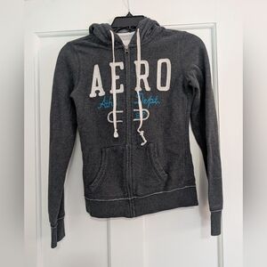 Y2K Aeropostale Gray Full Zip Hoodie Womens Sz XS Athletic Dept 87 Sweatshirt